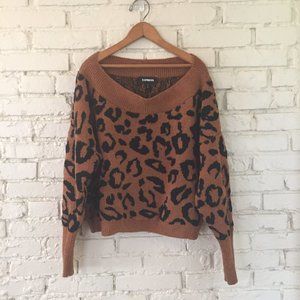 Express Leopard Print Off Shoulder Sweater